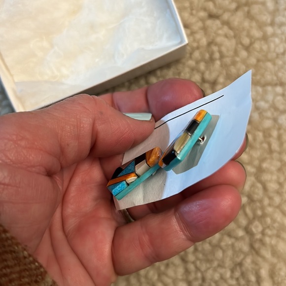 Vintage Navajo Sterling bracelet/cuff and earrings with stones - Picture 3 of 15